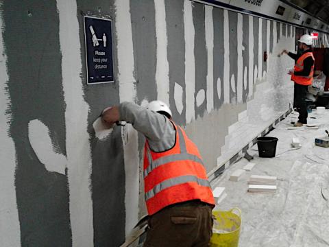 PLATFORM TILING WORKS CONTINUING AT OLD STREET