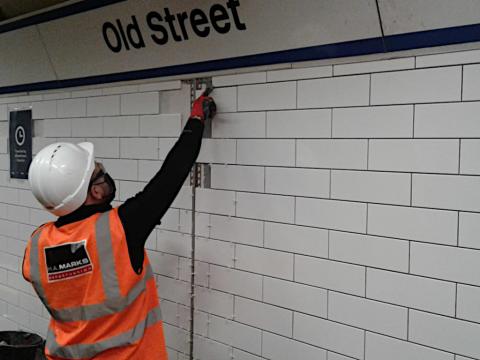 PLATFORM TILING WORKS CONTINUING AT OLD STREET